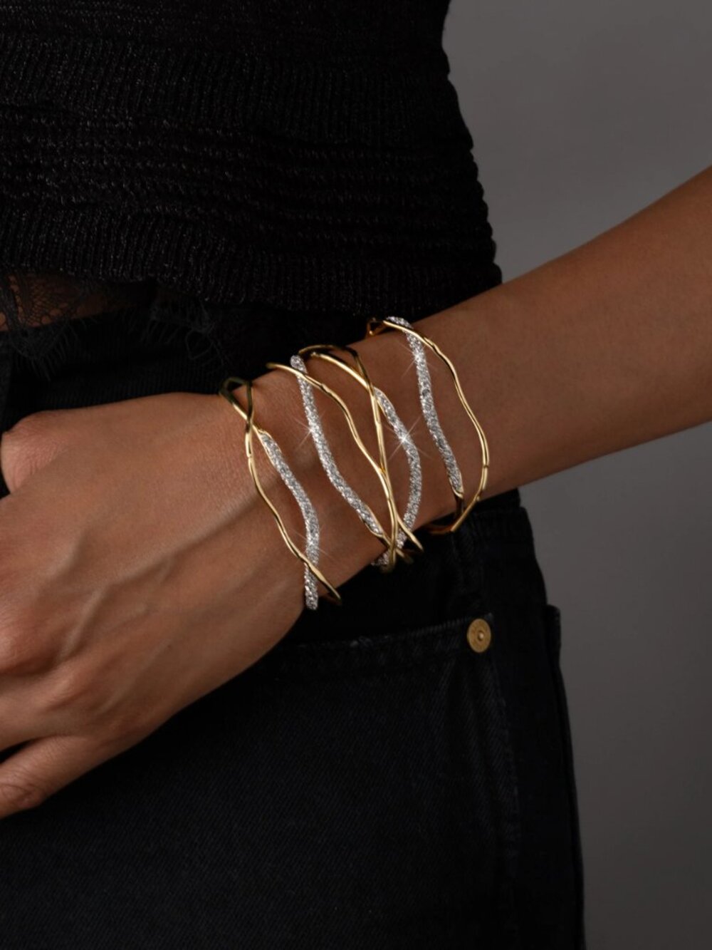 Alexis Bittar Solanales Gold Crystal Intertwined Cuff Bracelet - Picture 7 of 7